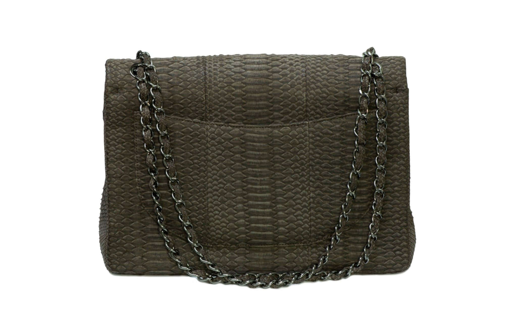 Chanel CC Double Flap Gray Snakeskin Maxi Bag