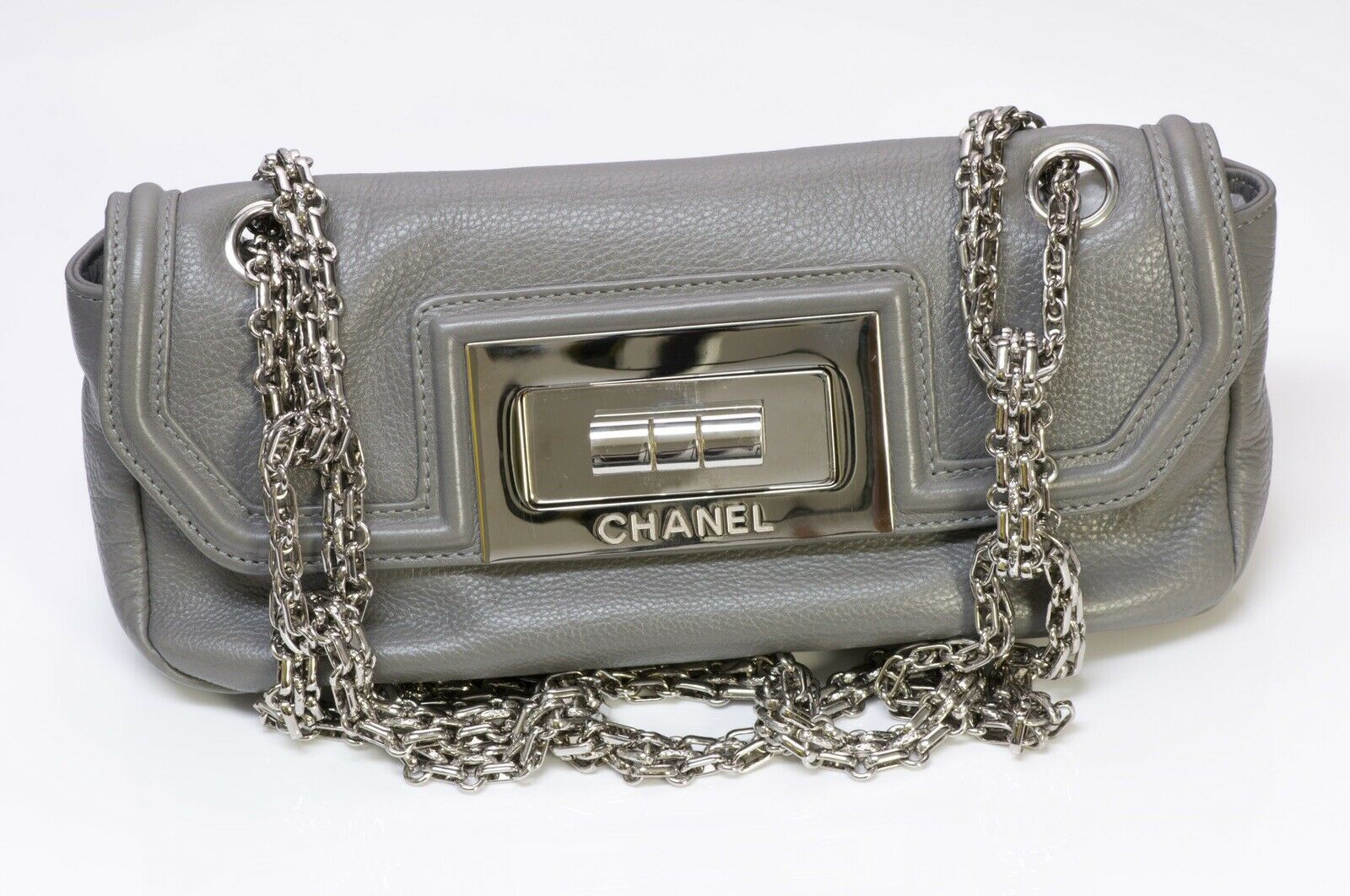 CHANEL CC Gray Leather Mademoiselle Lock Small Flap Bag - DSF Antique Jewelry