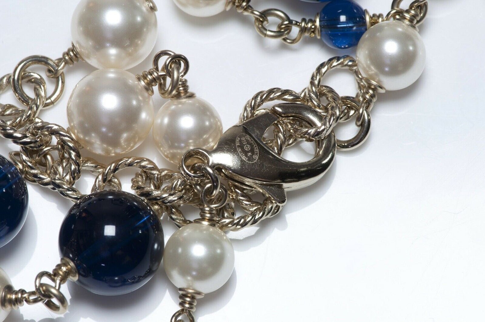 CHANEL CC Gripoix Pearl Blue Glass Beads Sautoir Necklace