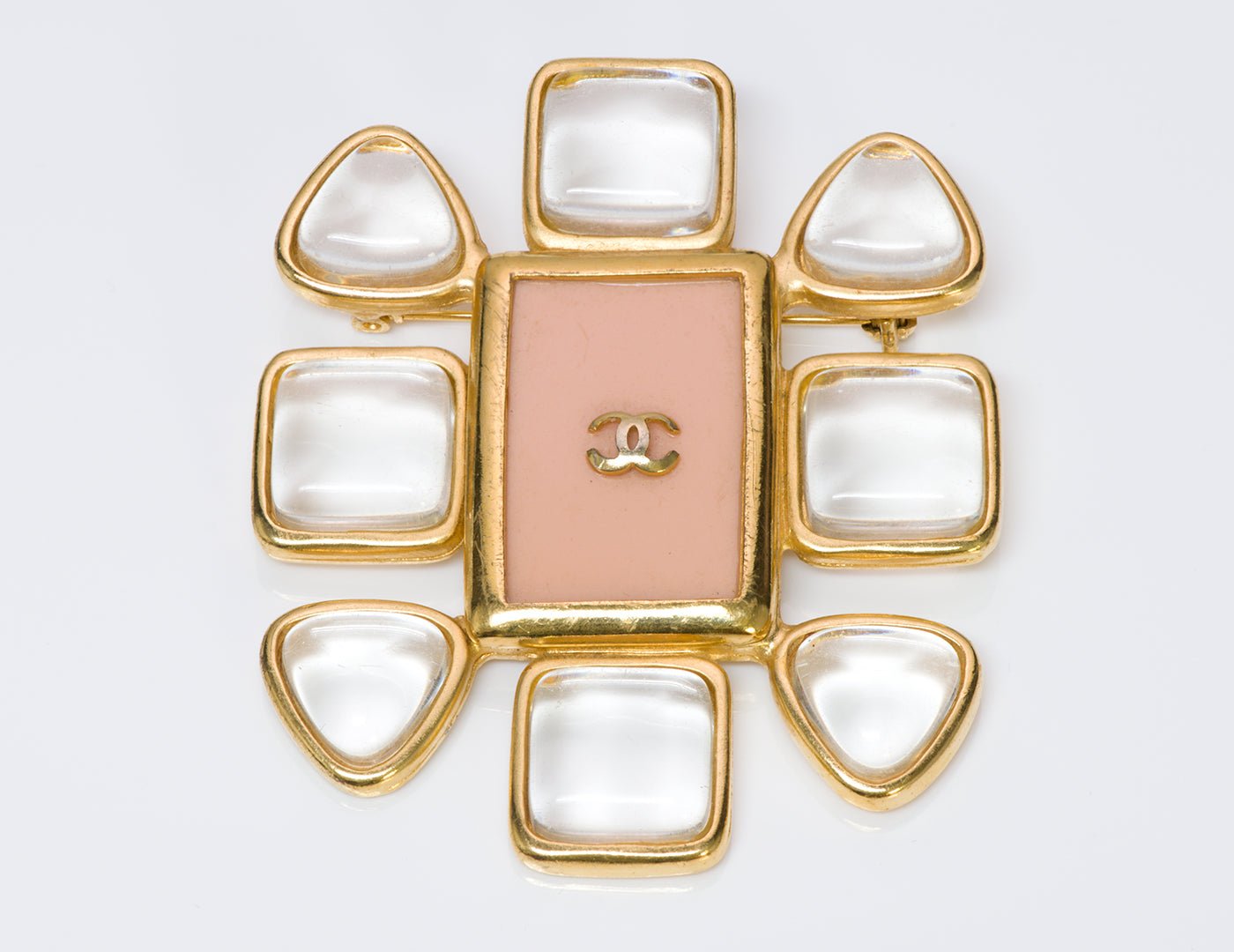 Chanel CC Gripoix Pink Glass Brooch - DSF Antique Jewelry