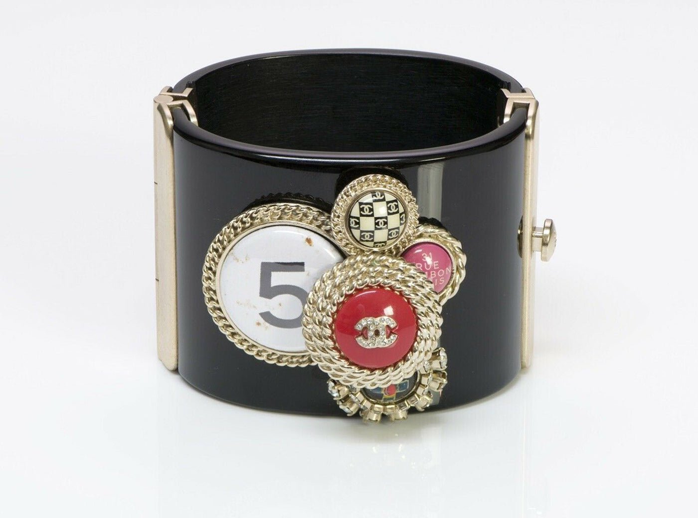 CHANEL CC Spring 2008 31 Rue Cambon Paris Wide Black Crystal Cuff Bracelet - DSF Antique Jewelry
