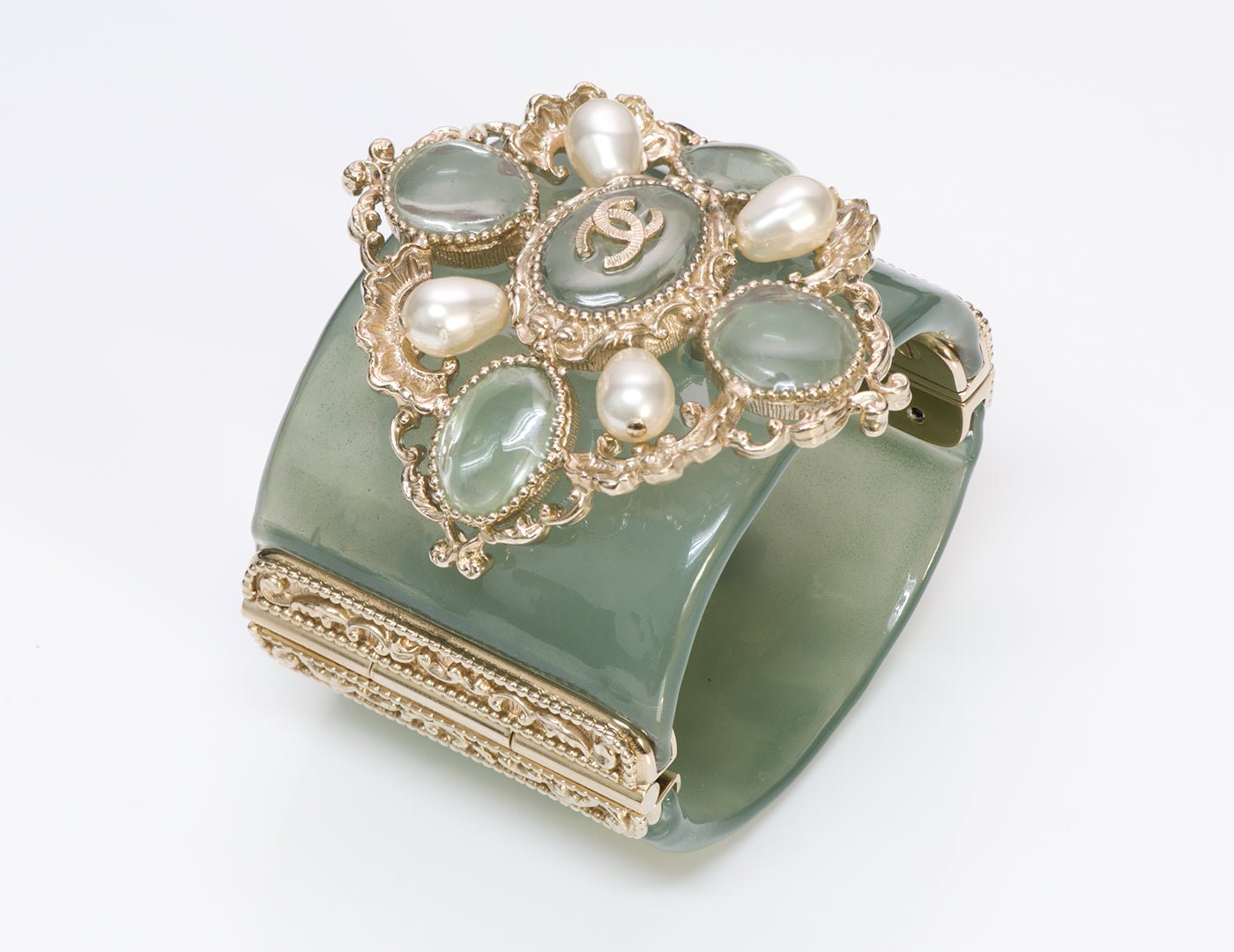 Chanel CC Versailles Gripoix Pearl Lucite Cuff Bracelet