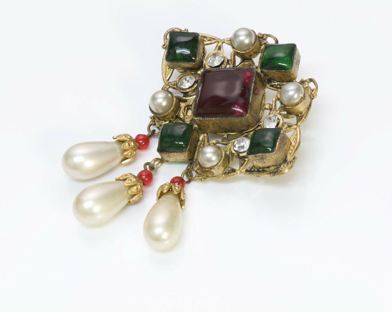 CHANEL Couture 1983 Maison Gripoix Byzantine Glass Pearl Brooch - DSF Antique Jewelry