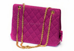 Chanel Fall 1995 Pink Fuchsia Quilted Tweed Double Chain Bag