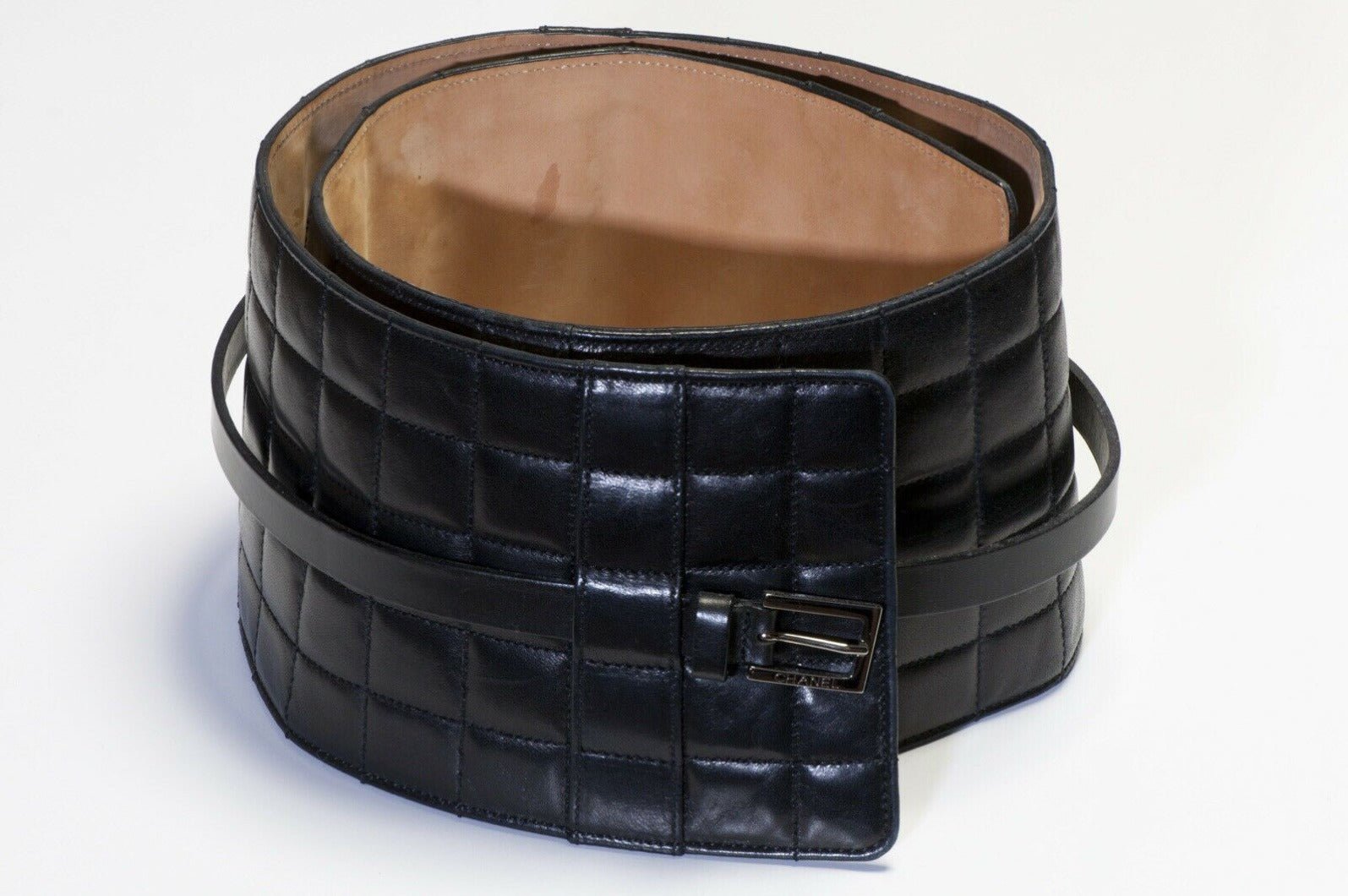 CHANEL Fall 2002 Extra Wide CC Black Quilted Leather Belt - DSF Antique Jewelry