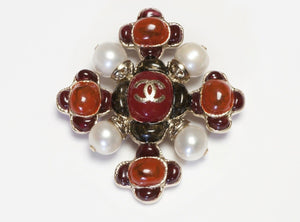 CHANEL Fall 2009 Maison Gripoix CC Red Poured Glass Cross Brooch