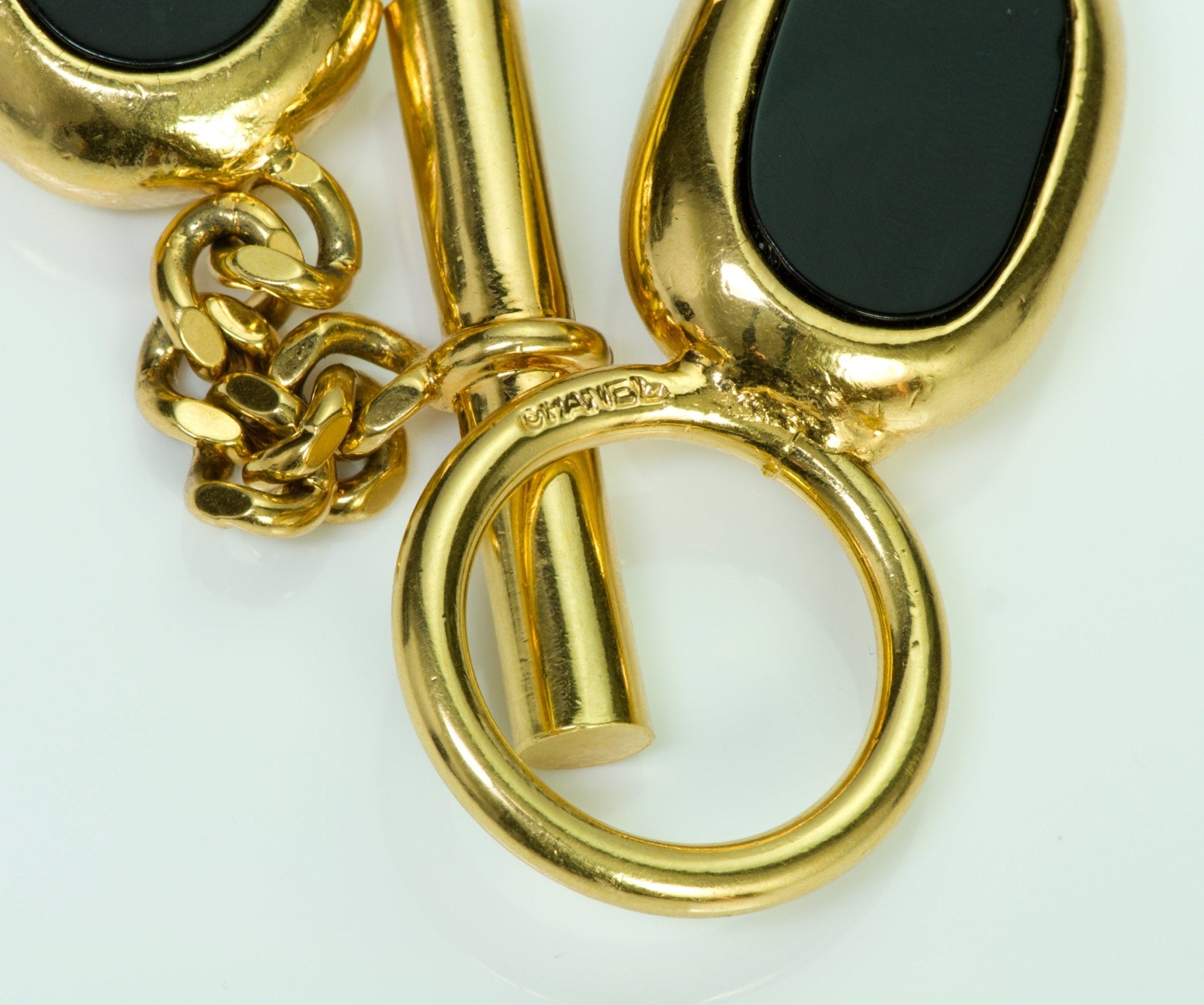 Chanel Gold Plated Black Resin Charm Chain Bracelet