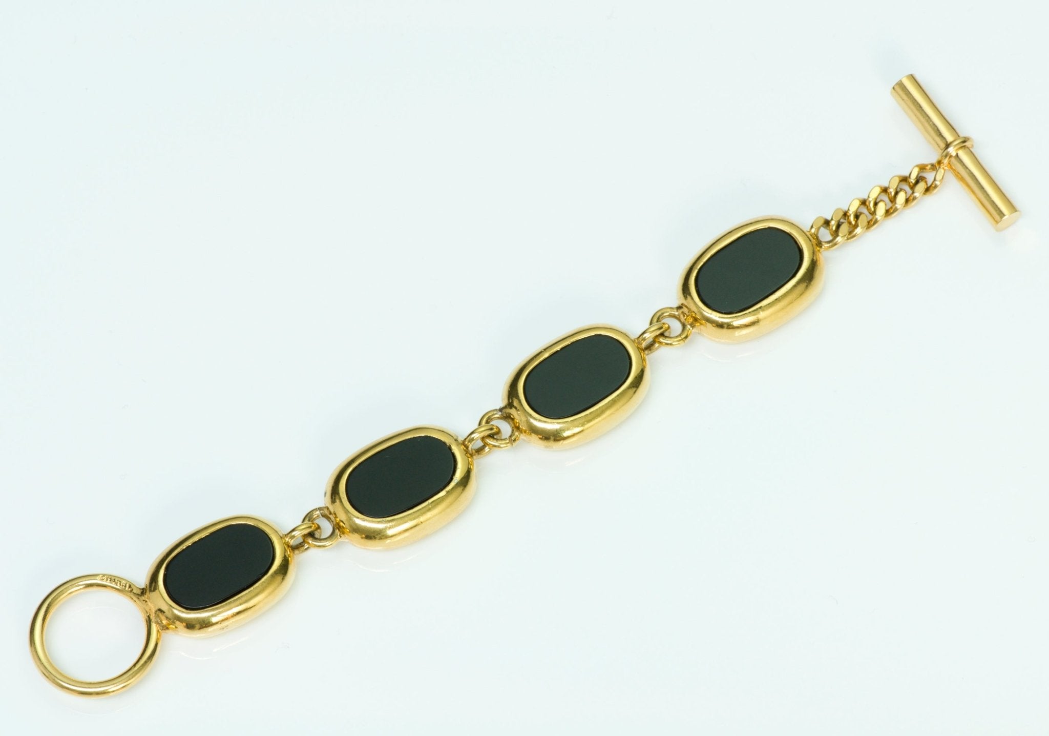 Chanel Gold Plated Black Resin Charm Chain Bracelet - DSF Antique Jewelry