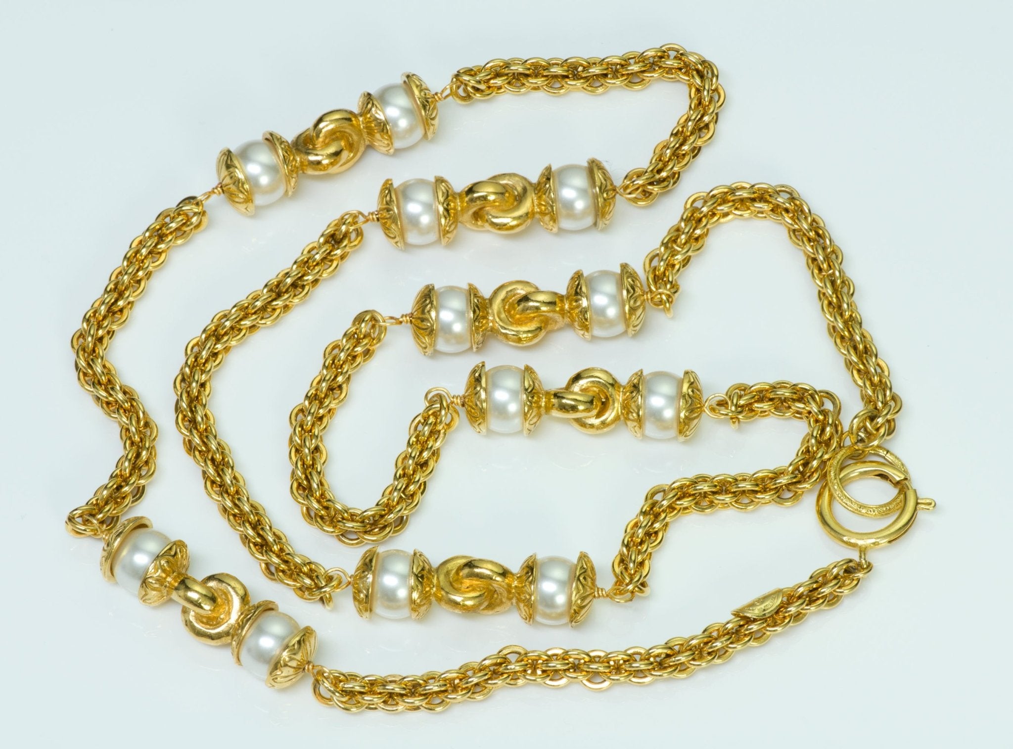 Chanel Gold Plated Pearl Sautoir Necklace - DSF Antique Jewelry