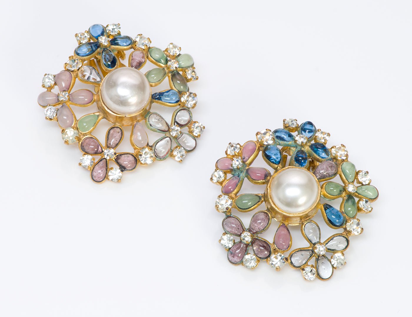 Chanel Gripoix 1970's Pearl Flower Earrings