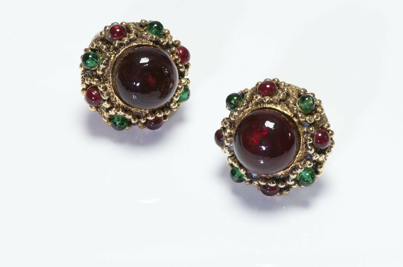 CHANEL Gripoix 1985 Red Green Poured Glass Earrings - DSF Antique Jewelry