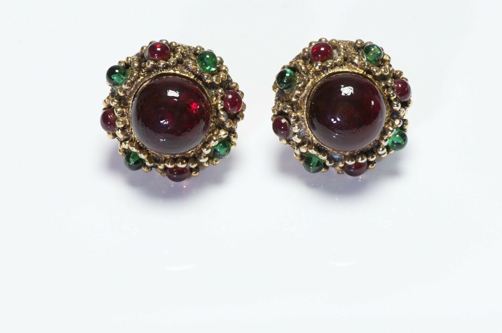 CHANEL Gripoix 1985 Red Green Poured Glass Earrings