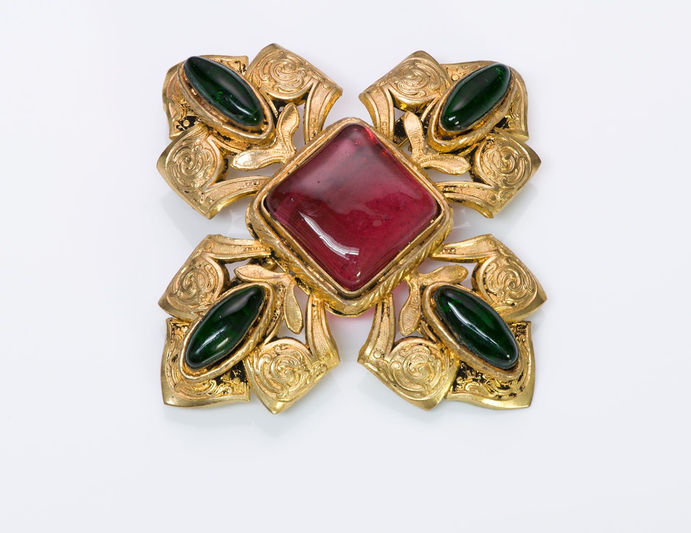 Chanel Gripoix Byzantine Style Cross Pendant Brooch - DSF Antique Jewelry