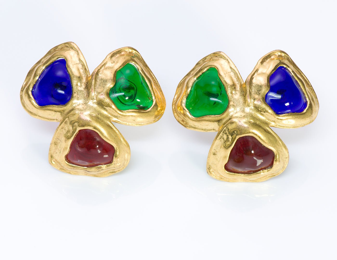 Chanel Gripoix Green Blue Red Earrings - DSF Antique Jewelry