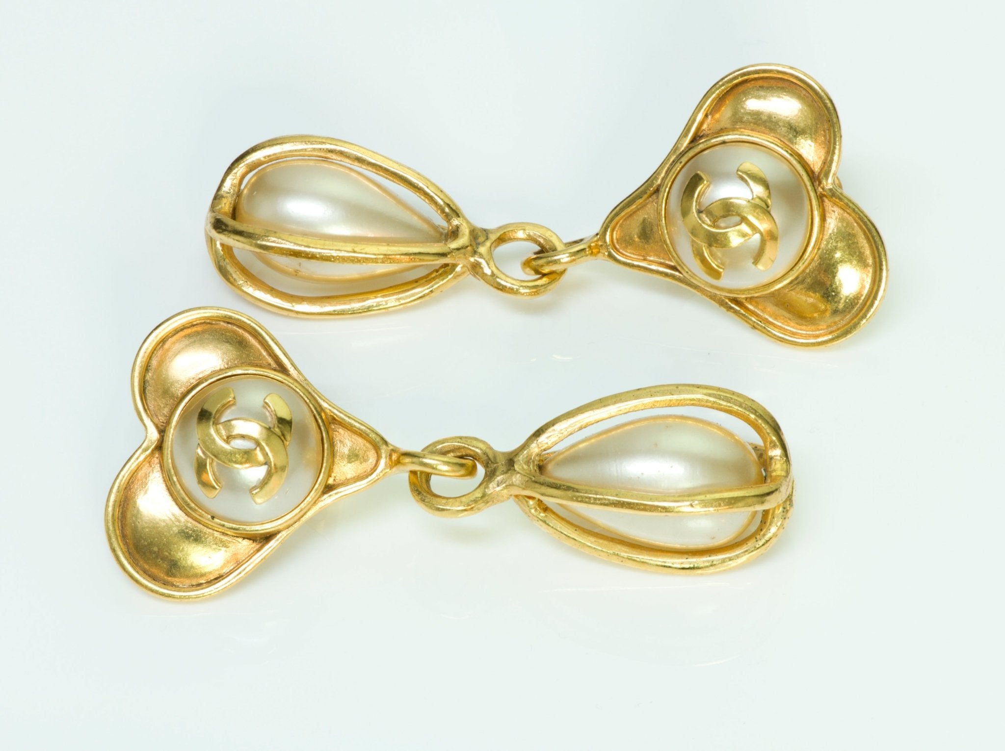 Chanel Heart Pearl Gold Tone Earrings - DSF Antique Jewelry