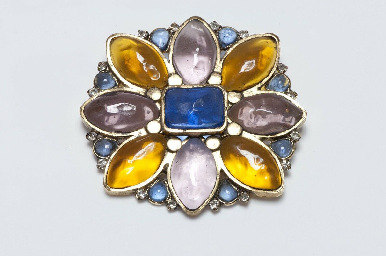 CHANEL Maison Gripoix 1950’s Blue Glass Camellia Flower Brooch