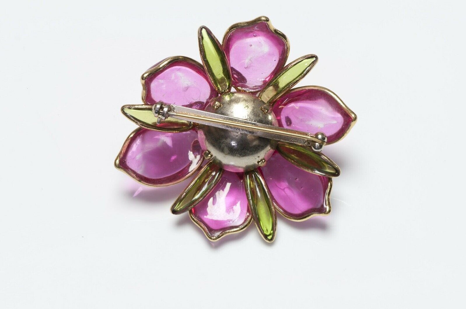 CHANEL Maison Gripoix 1950’s Pink Glass Camellia Flower Brooch
