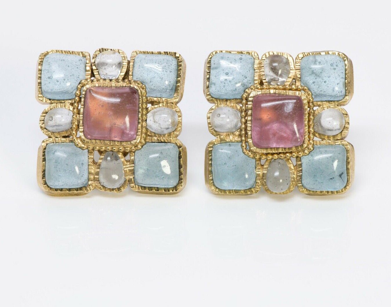 CHANEL Maison Gripoix 1997 Glass Square Earrings - DSF Antique Jewelry
