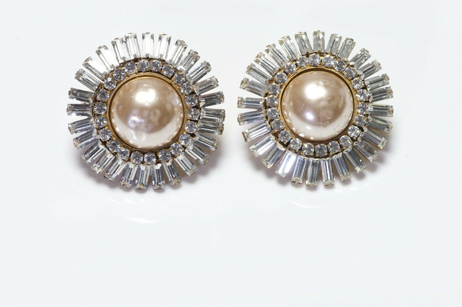 CHANEL Paris 1970’s Brown Pearl Crystal Large Round Earrings