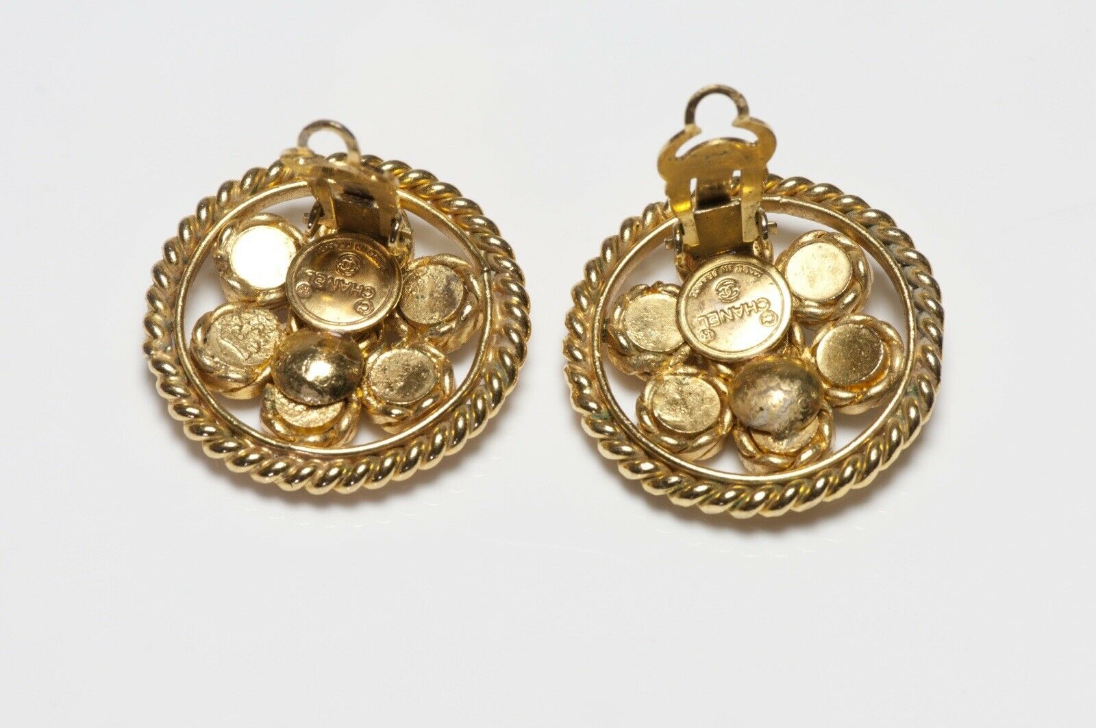 CHANEL Paris 1970’s Gold Plated Crystal Round Earrings