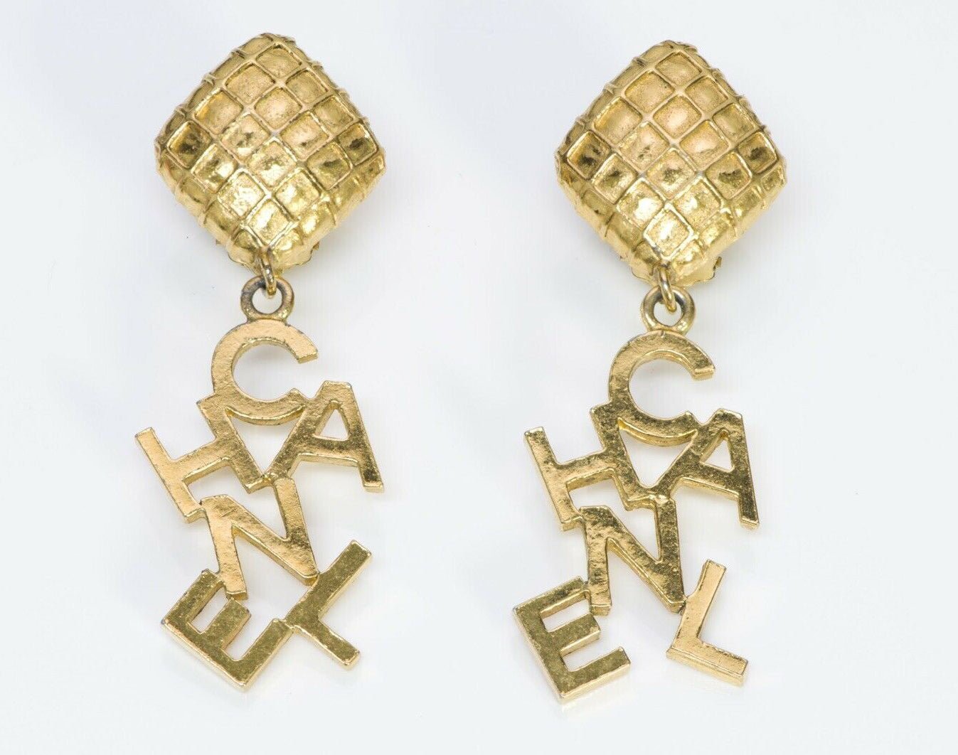 CHANEL Paris 1970’s Long Quilted Letter Earrings