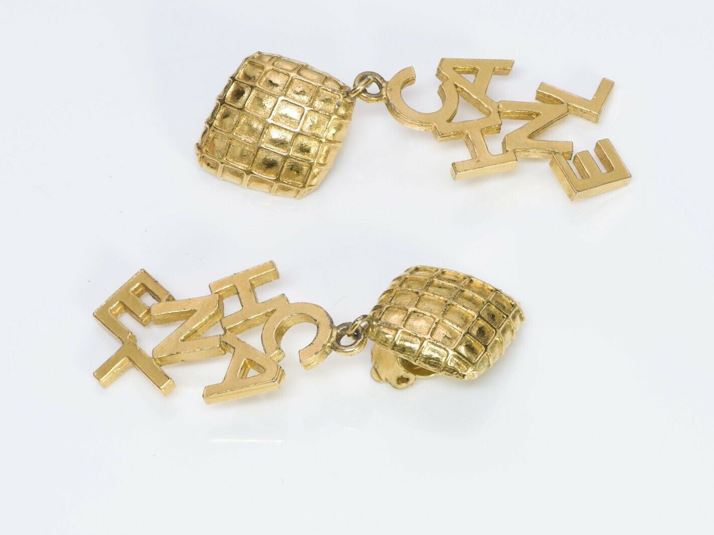 CHANEL Paris 1970’s Long Quilted Letter Earrings - DSF Antique Jewelry