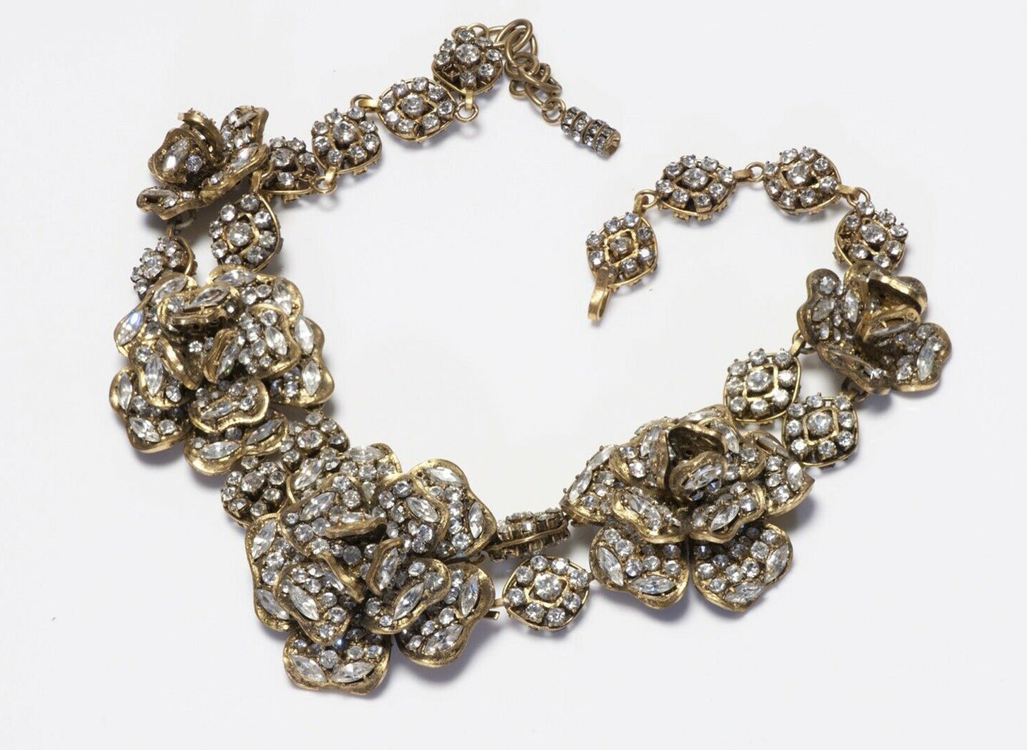 CHANEL Paris 1980’s Crystal Camellia Flower Collar Necklace