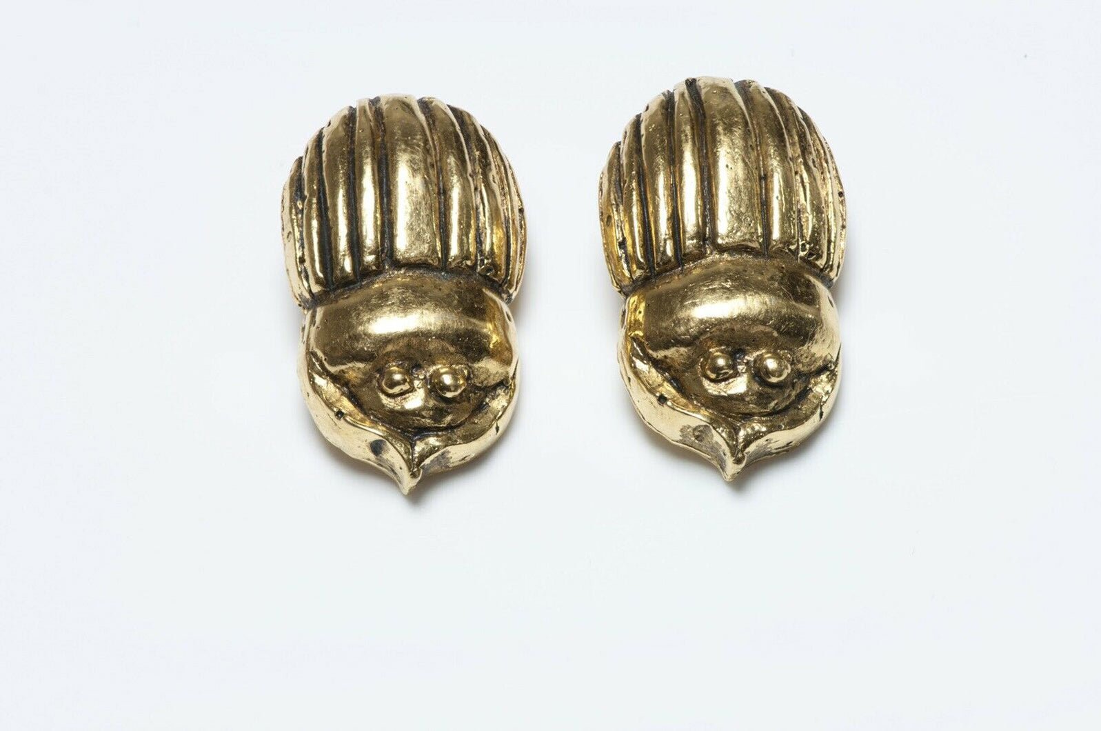 CHANEL Paris 1980’s Gold Plated Beatle Scarab Earrings - DSF Antique Jewelry