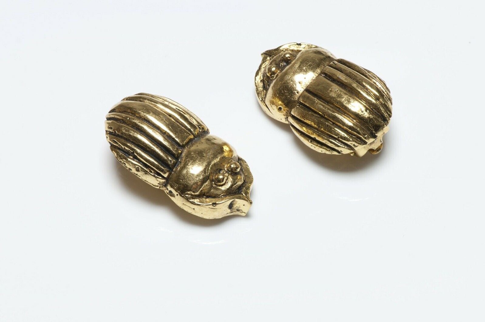 CHANEL Paris 1980’s Gold Plated Beatle Scarab Earrings
