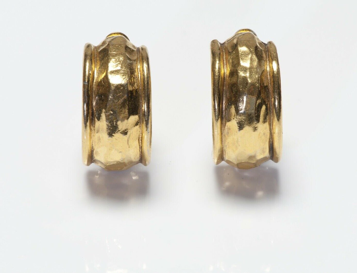 CHANEL Paris 1980’s Gold Plated Hammered Hoop Earrings