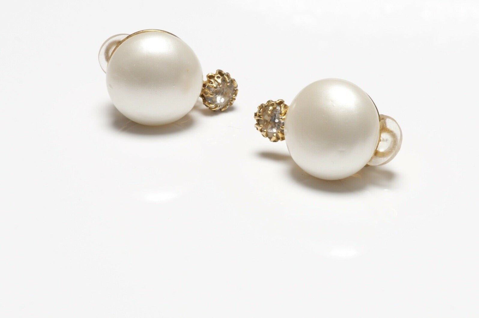 CHANEL Paris 1980’s Gold Plated Pearl Crystal Earrings - DSF Antique Jewelry