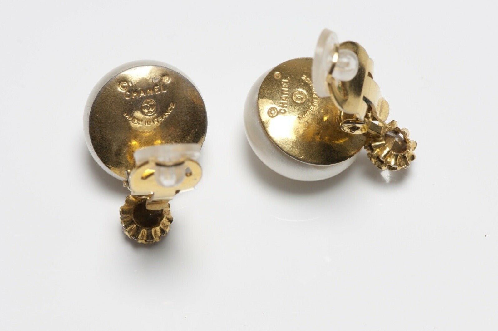 CHANEL Paris 1980’s Gold Plated Pearl Crystal Earrings
