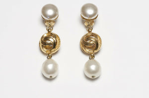 CHANEL Paris 1980’s Long CC Faux Pearl Drop Earrings