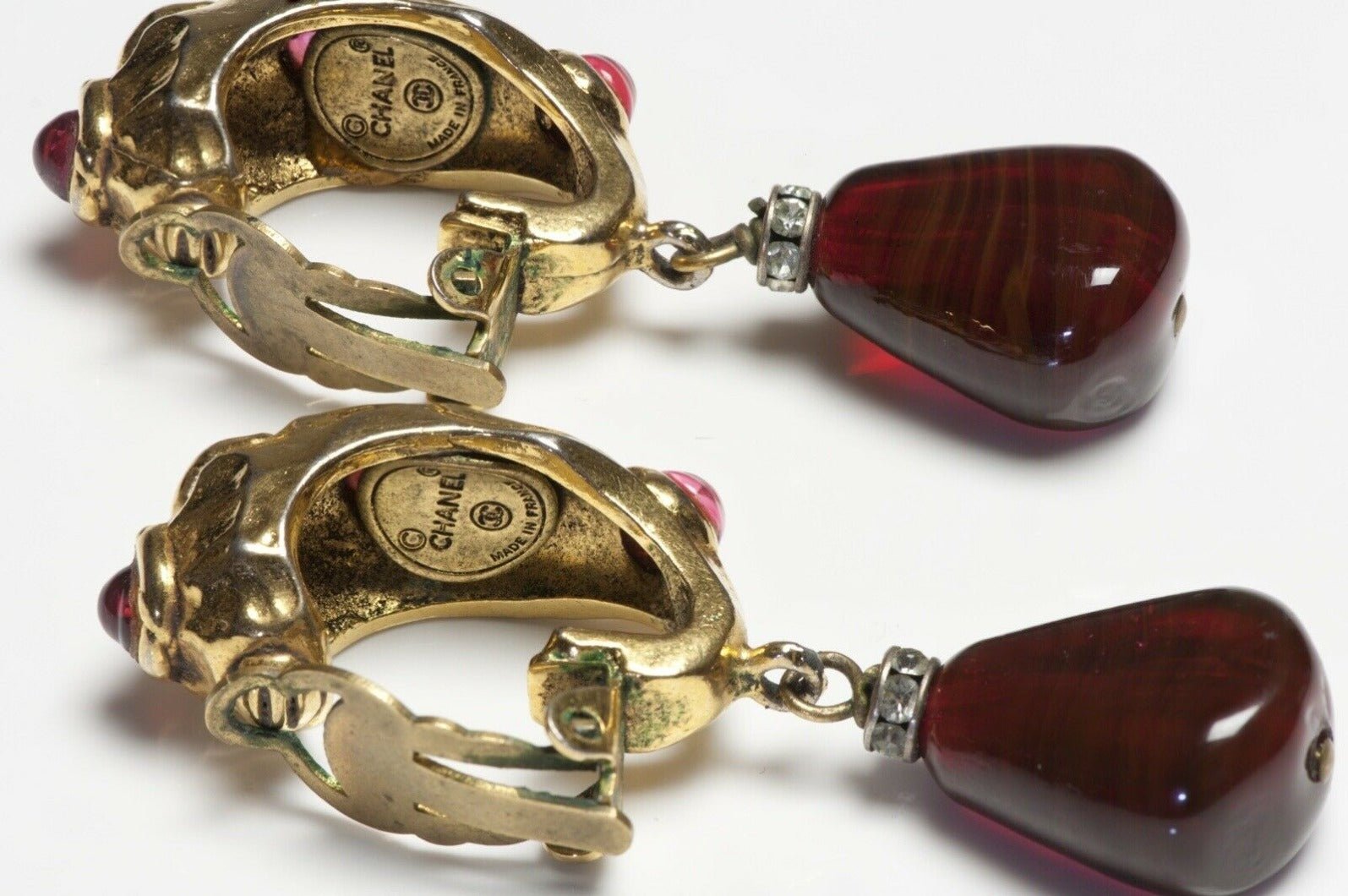 CHANEL Paris 1980’s Maison Gripoix Couture Red Glass Hoop Earrings