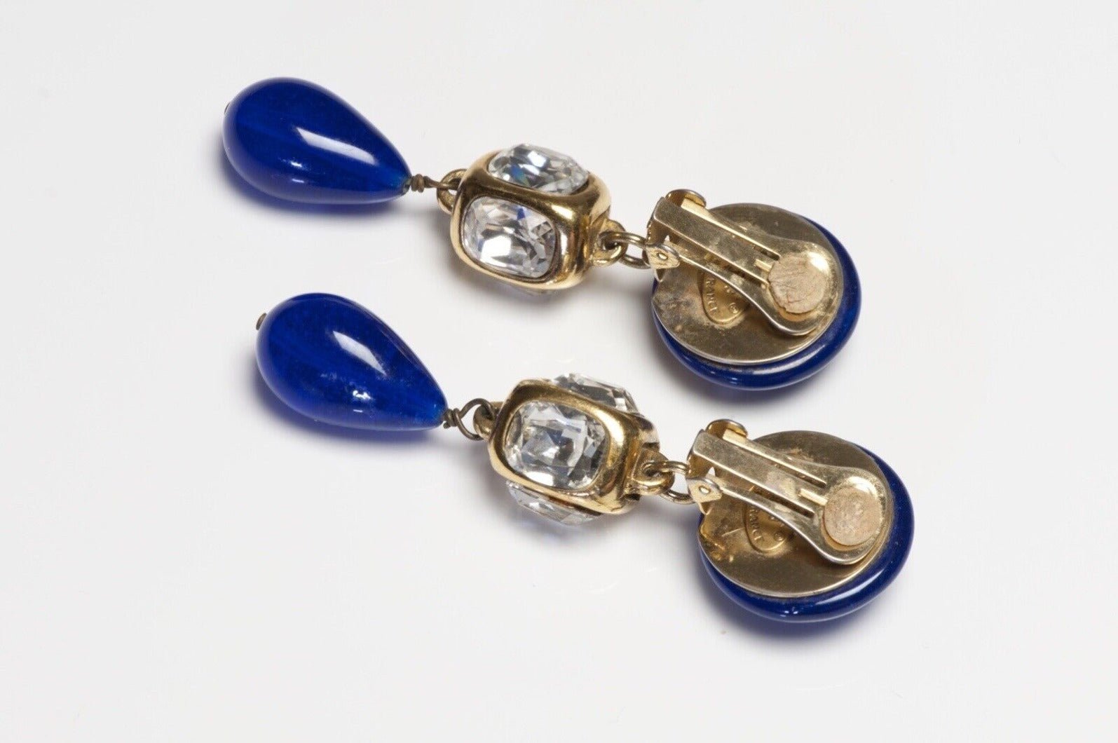 CHANEL Paris 1980’s Maison Gripoix Long Blue Glass Crystal Earrings