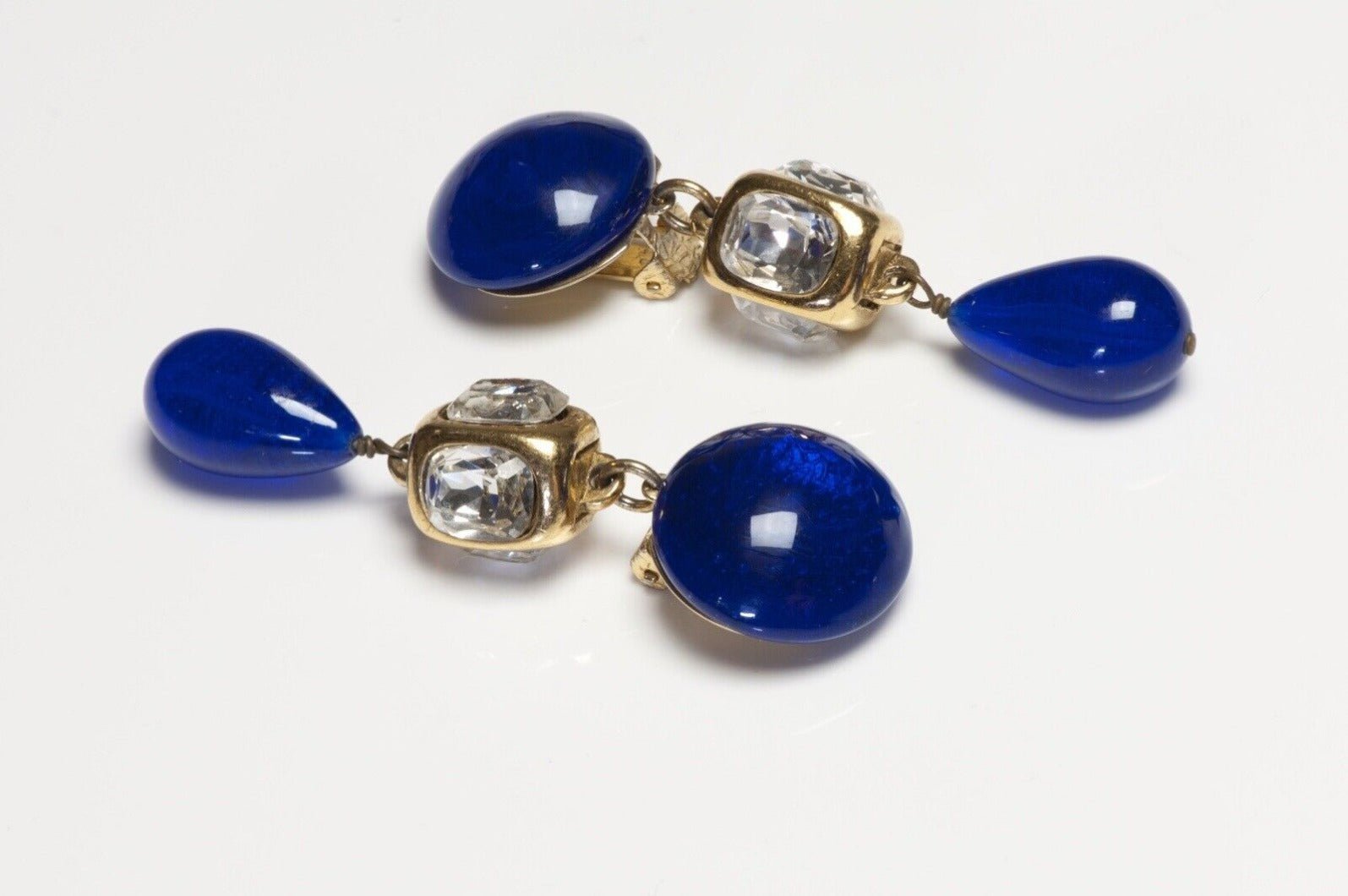 CHANEL Paris 1980’s Maison Gripoix Long Blue Glass Crystal Earrings - DSF Antique Jewelry
