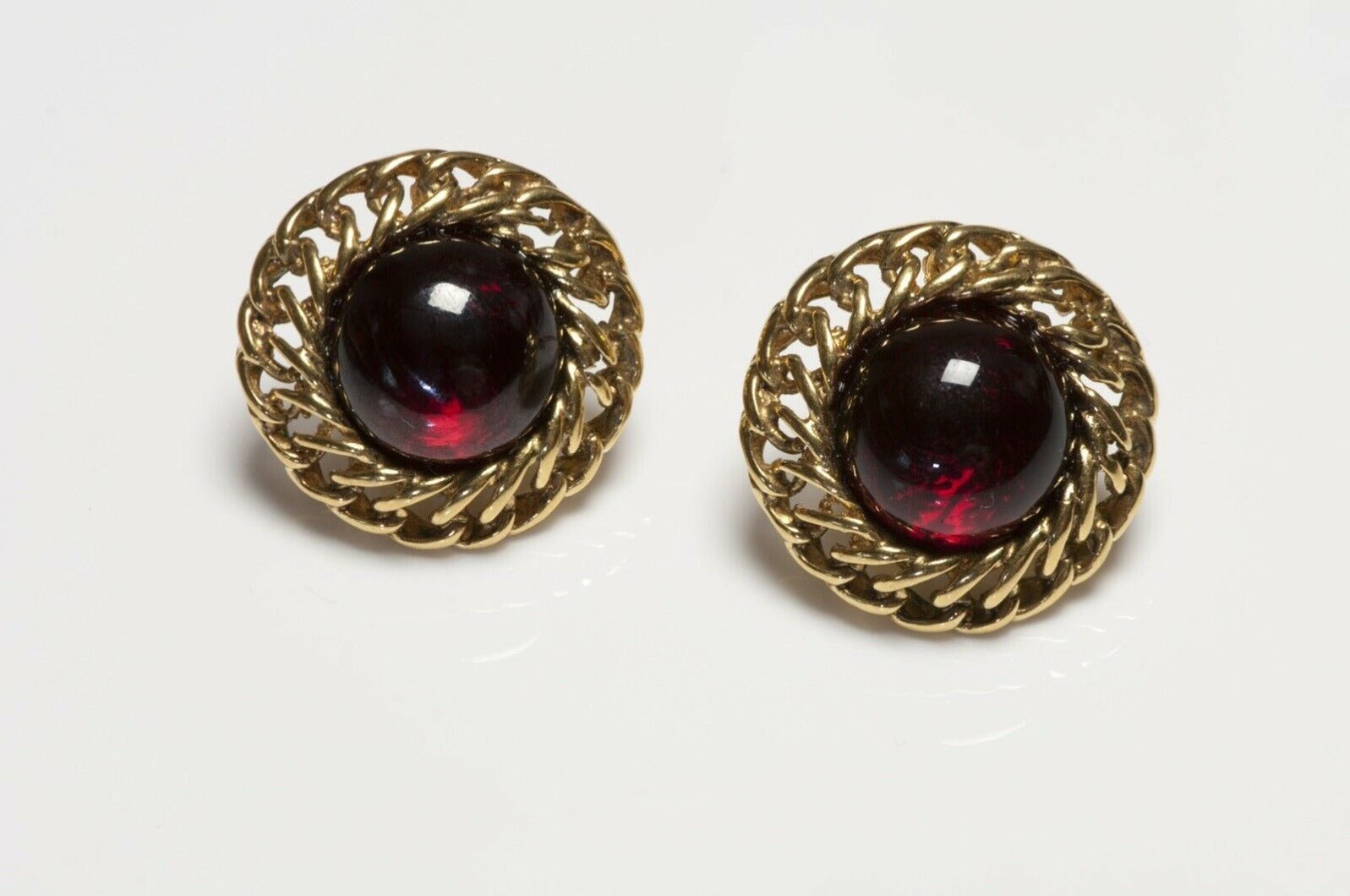 CHANEL Paris 1980’s Maison Gripoix Red Glass Chain Earrings
