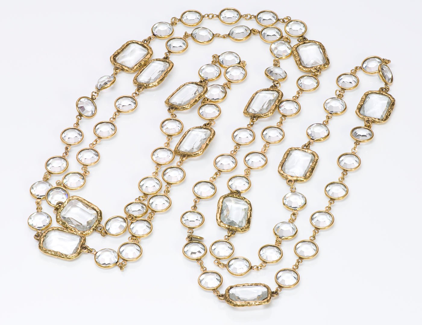 Chanel Paris 1981 Clear Crystal Sautoir Chiclet Necklace - DSF Antique Jewelry