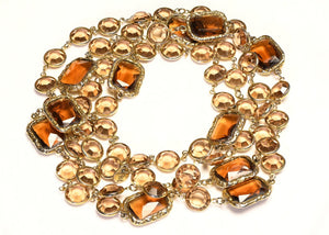 Chanel Paris 1981 Gold Plated Amber Brown Color Crystal Chiclet Sautoir Necklace