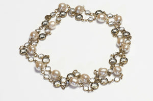 CHANEL Paris 1981 Gold Plated Faux Pearl Crystal Chain Sautoir Necklace