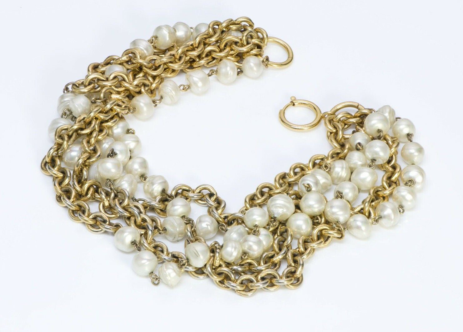 CHANEL Paris 1984 Pearl Multi Strand Chain Necklace - DSF Antique Jewelry