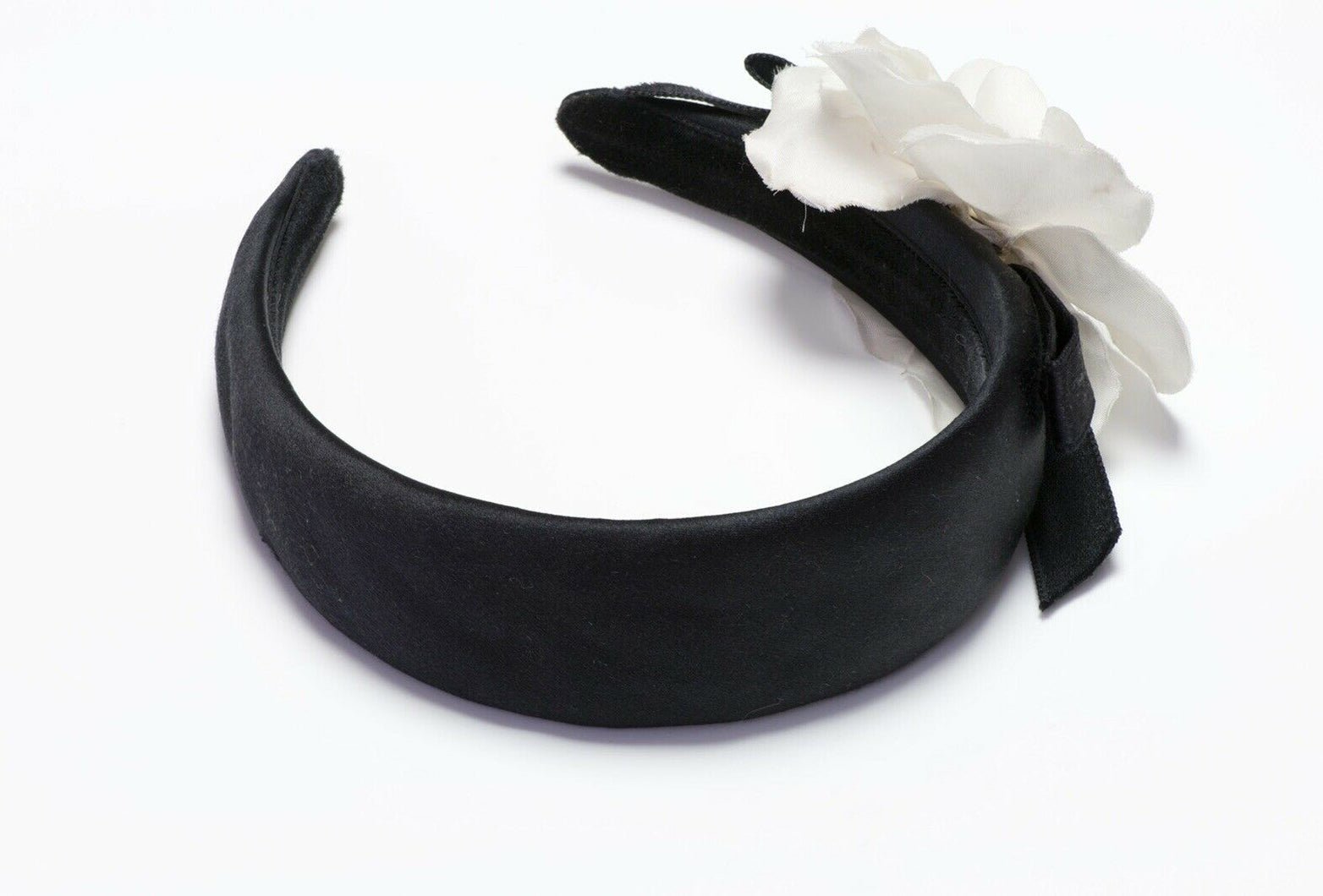 Chanel Paris 1990’s Black Satin Camellia Headband