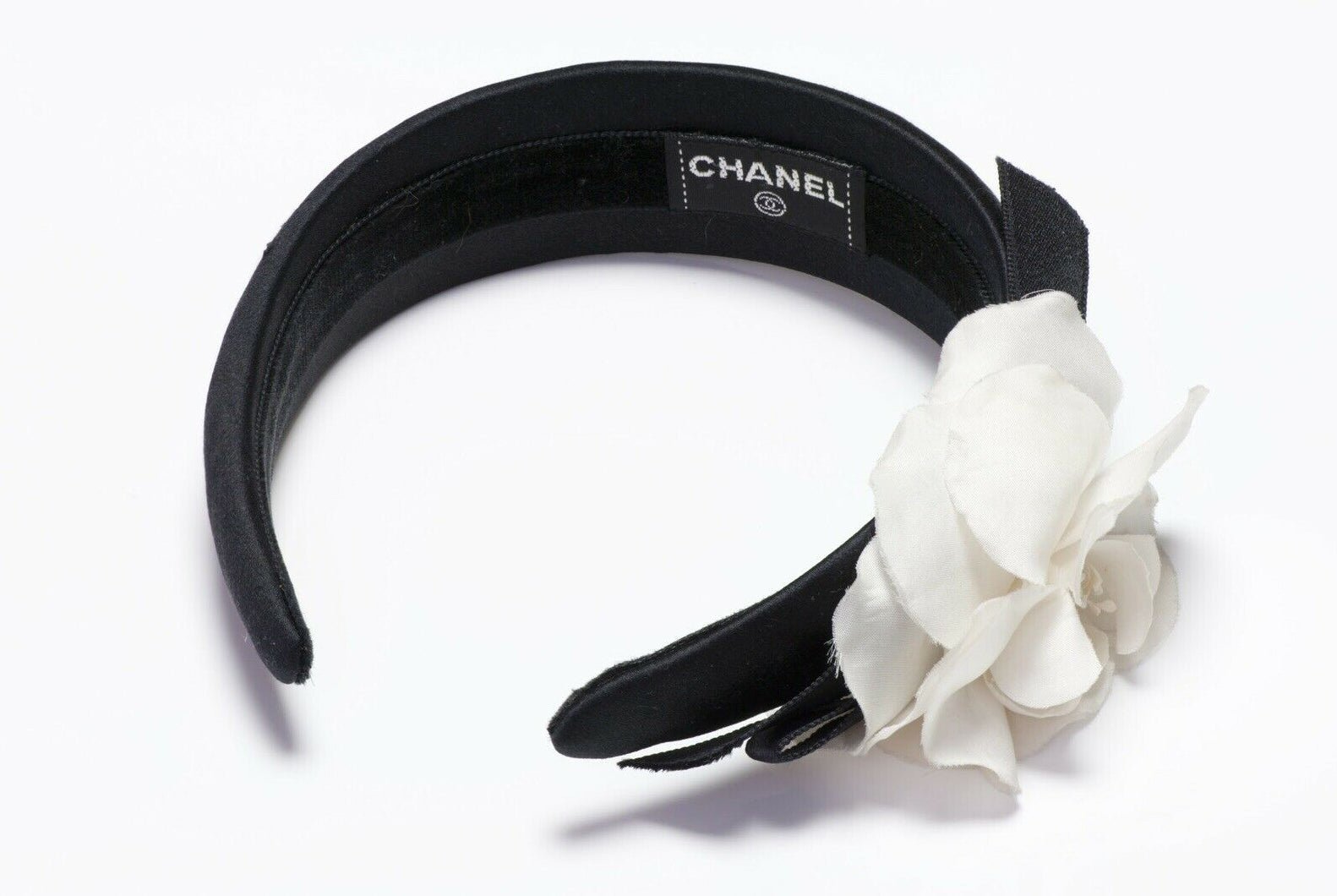 Chanel Paris 1990’s Black Satin Camellia Headband - DSF Antique Jewelry