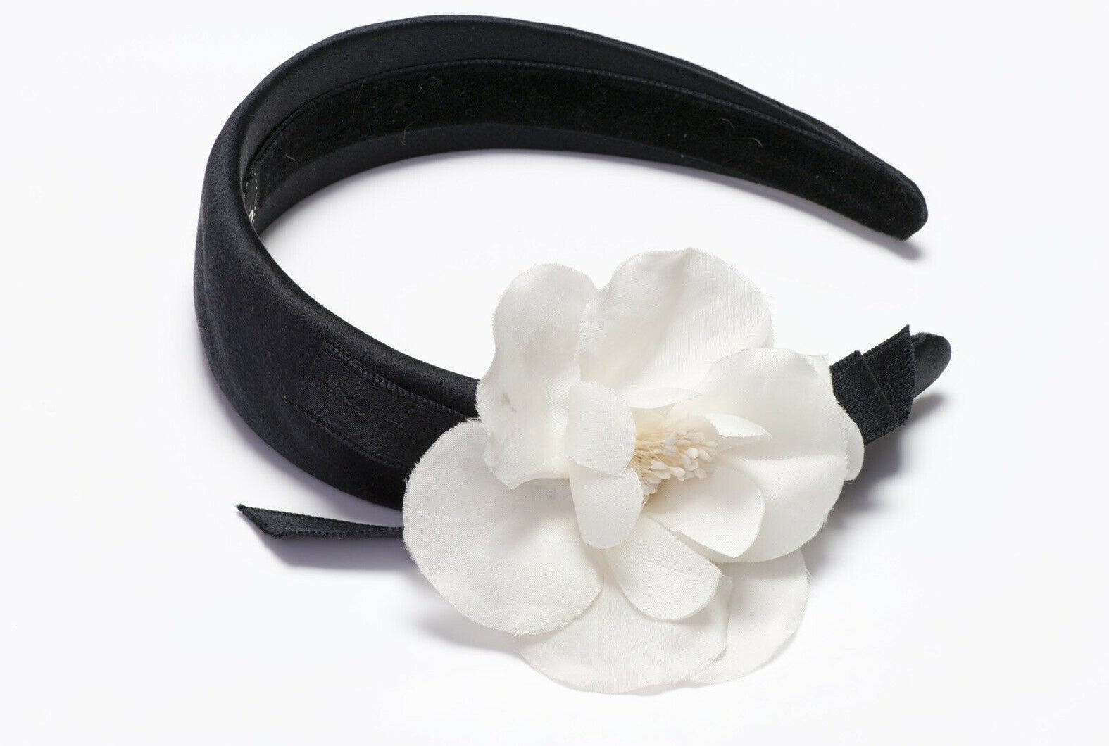 Chanel Paris 1990’s Black Satin Camellia Headband - DSF Antique Jewelry