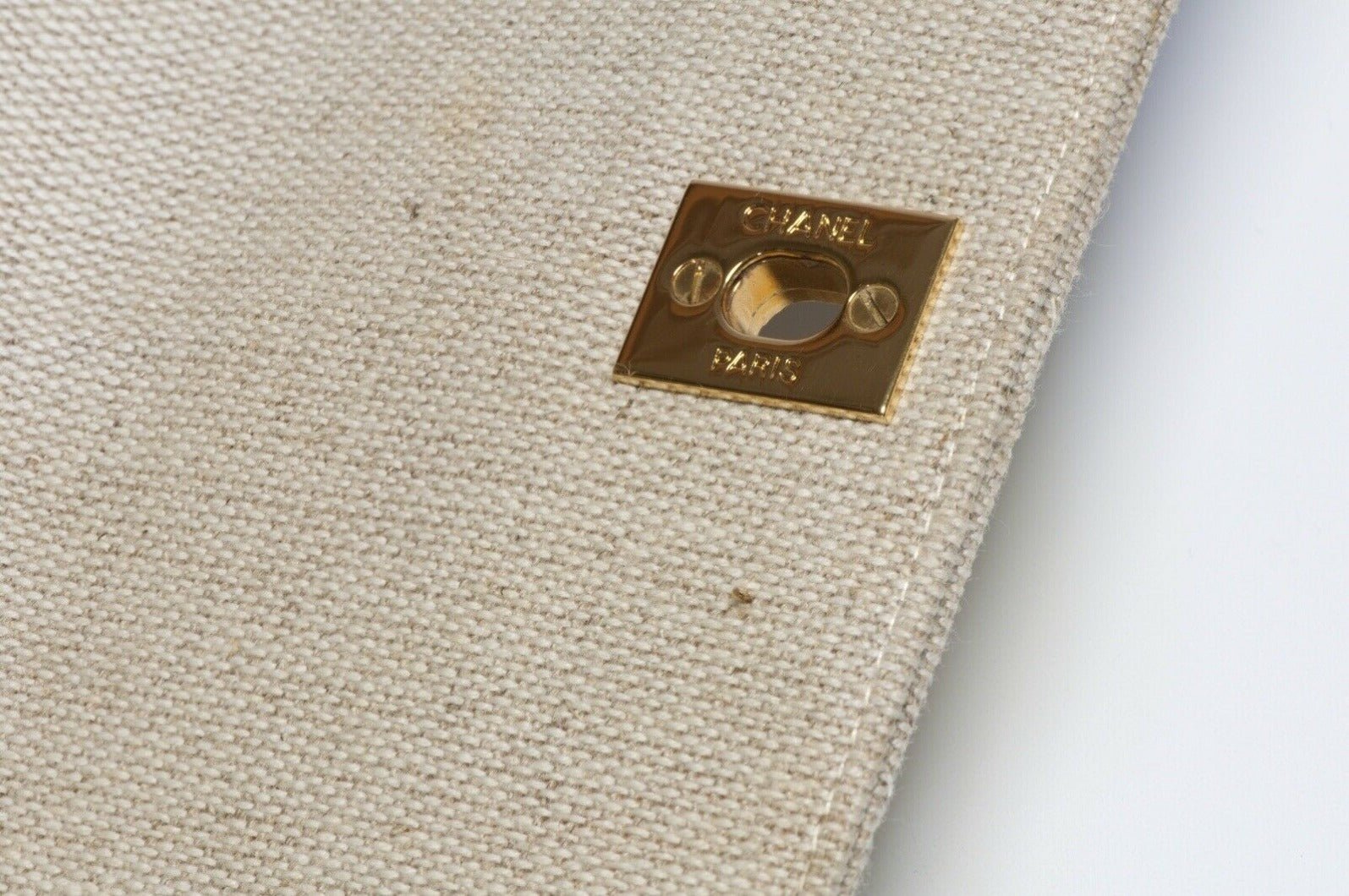 CHANEL Paris 1990’s CC Beige Quilted Canvas Flap Shoulder Bag - DSF Antique Jewelry