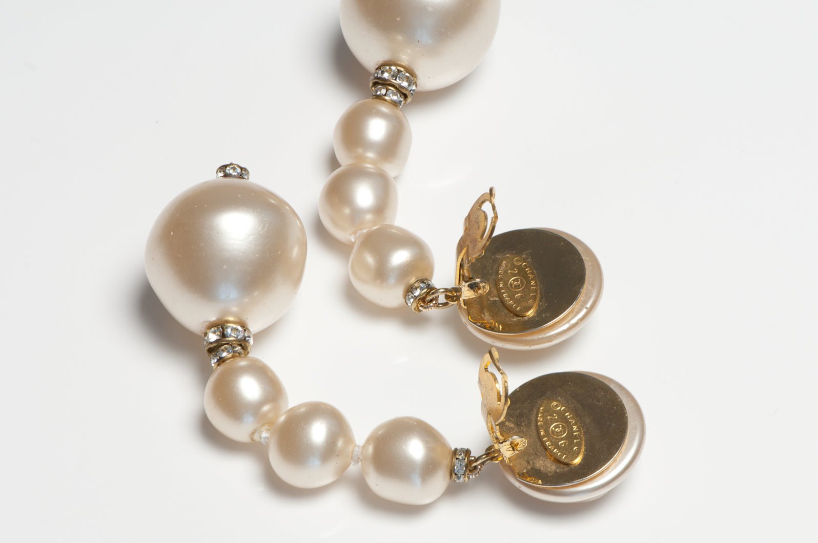 Chanel Paris 1990's Collection 26 Shoulder Duster Pearl Crystal Earrings