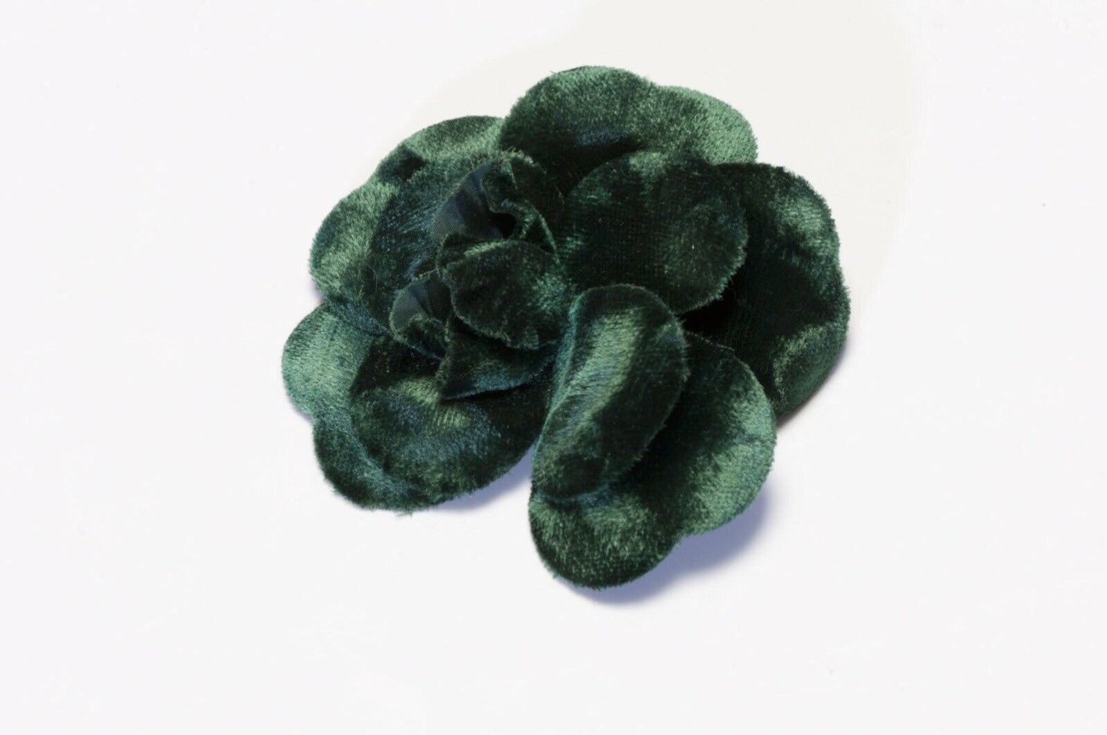 CHANEL Paris 1990’s Green Velvet Camellia Flower Brooch