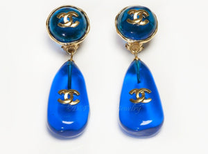 CHANEL Paris 1990’s Maison Gripoix CC Blue Glass Drop Earrings