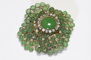CHANEL Paris 1990’s Maison Gripoix Green Glass Crystal Camellia Flower Brooch
