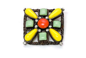 Chanel Paris 1990’s Maison Gripoix Yellow Green Glass Pendant Brooch